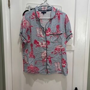 Katie Kime Women's Blue and Pink Pajama Top
Dallas Toile Navy x large